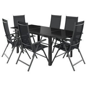 LIVARNO home Rozkladací stôl Houston, čierny + Skladacie kreslo Houston, čierne/antracitové, 6 kusov