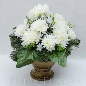 Ikebana zaťažená chryzantéma, krémová, 40x35cm