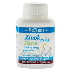MedPharma, spol. s r.o. MedPharma ZINOK 25 mg Forte tbl (zinok vo forme glukonátu) 100+7 zadarmo (107 ks) 25mg