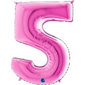 Fóliový balónik, 102 cm, číslica „5“, ružový